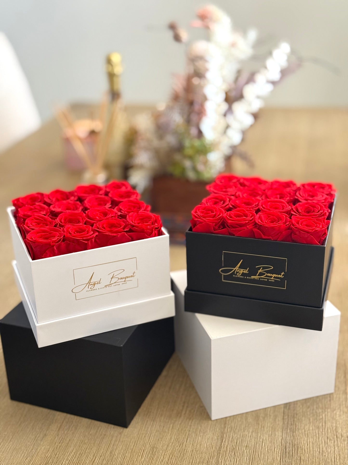 Everlasting Roses - Square Box Packaging (White)